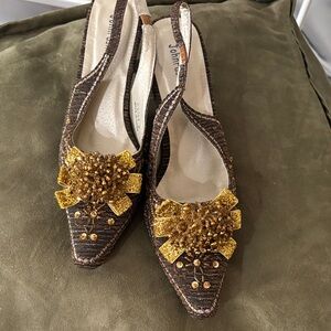 Elegant Gold and Brown Slingback Heels